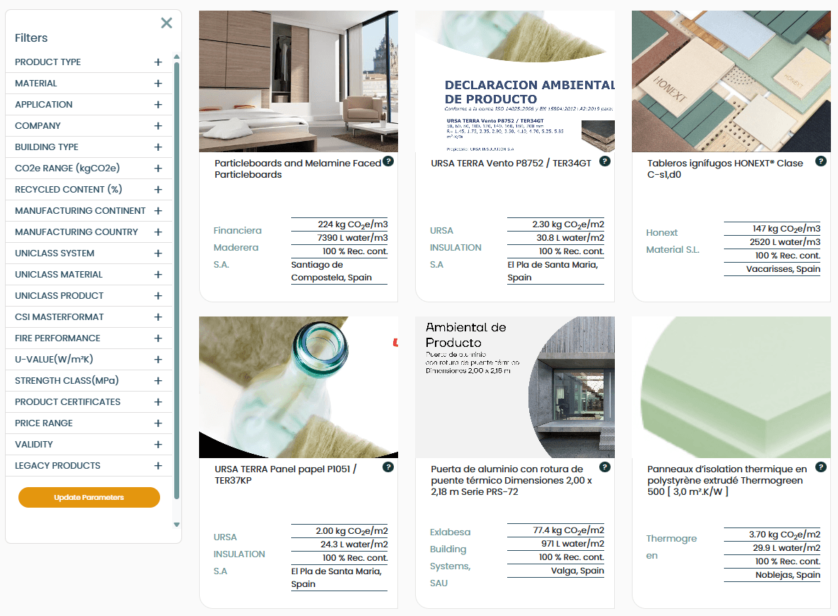 Sustainable materials database with EPDs